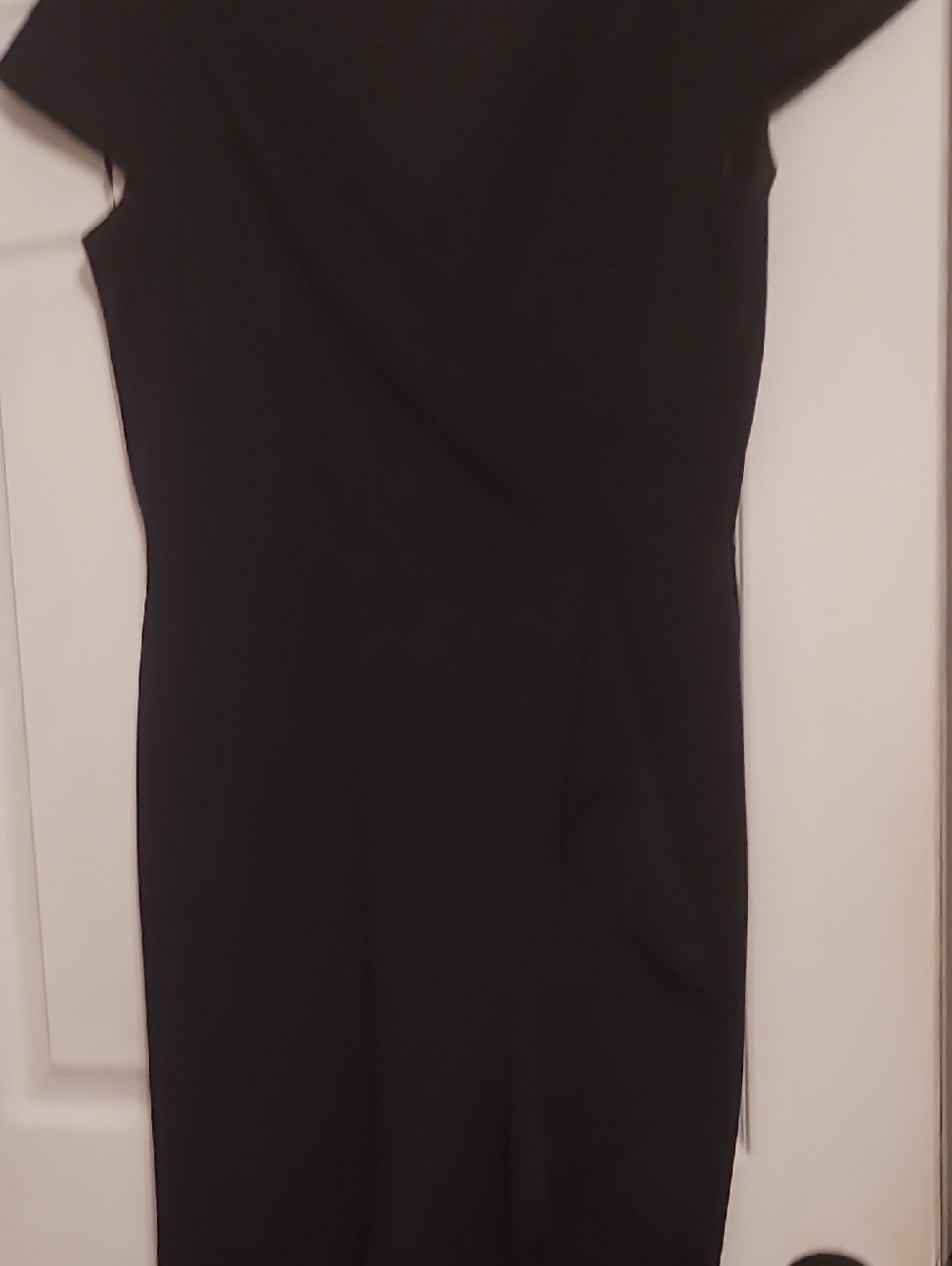 London Times Black Cap-Sleeve Midi Sheath Dress Size 12 Navy Blue